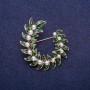 Sale! Leaf Wreath Brooch with Beads, Gold-Tone Metal 38x43mm