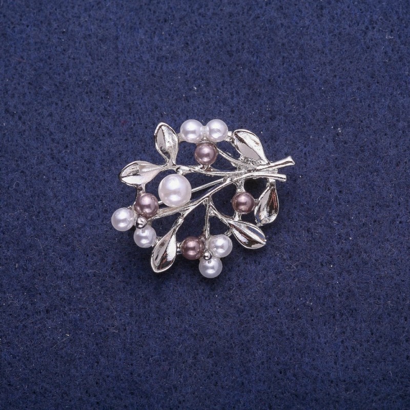 Sale! Twig Brooch with Pearls, Silver-Tone Metal 28x35mm