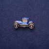 Car Brooch with Blue-Black Enamel and Rhinestones, Gold-Tone Metal 17x29mm