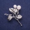 Sale! Twig Brooch with Majorica Pearls, Silver-Tone Metal 43x52mm