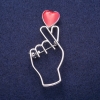 Sale! "Symbol of Love" Brooch with Red Enamel, Silver-Tone Metal 25x57mm
