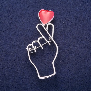 Sale! "Symbol of Love" Brooch with Red Enamel, Silver-Tone Metal 25x57mm