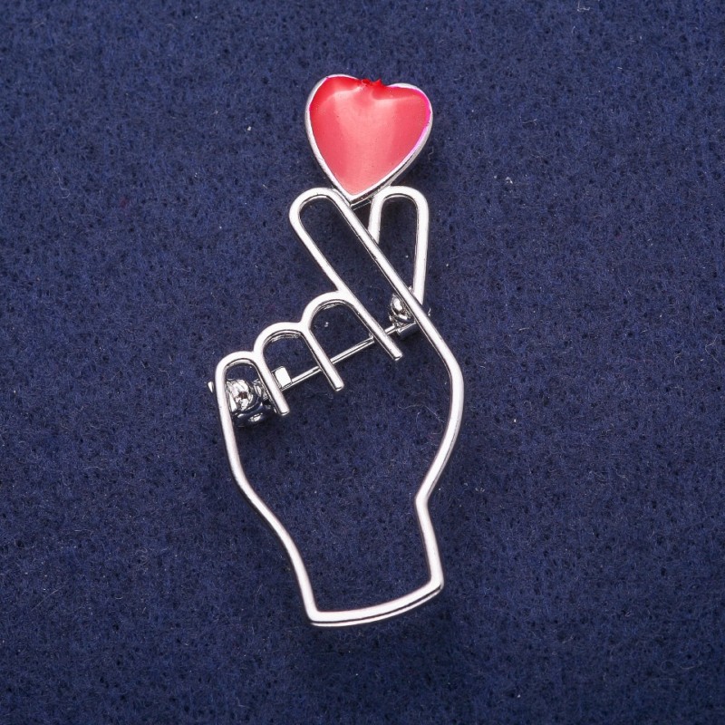 Sale! "Symbol of Love" Brooch with Red Enamel, Silver-Tone Metal 25x57mm