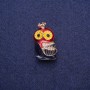 Sale! Owl Brooch with Enamel and Rhinestones, Gold-Tone Metal 17x30mm