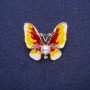 Sale! Butterfly Brooch with Pearl Bead and Enamel, Yellow Metal 30x35mm