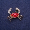 Sale! Crab Brooch with Red Enamel and Rhinestones, Gold-Tone Metal 30x40mm