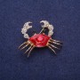 Sale! Crab Brooch with Red Enamel and Rhinestones, Gold-Tone Metal 30x40mm