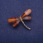 Dragonfly Brooch with Brown Crystals, Silver-Tone Metal 32x43mm