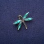 Dragonfly Brooch with Green Crystals, Silver-Tone Metal 26x32mm