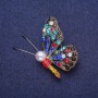 Sale! Butterfly Brooch with Rhinestones and Bead, Yellow Metal 32x41mm