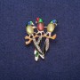 Sale! Lovebirds Brooch with Cat's Eye Cabochon, Gold-Tone Metal 30x39mm