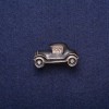 Car Brooch, Black Enamel with Rhinestones, Gold-Tone Metal 17x29mm