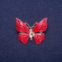 Sale! Butterfly Brooch, Red Enamel with Crystal, Gold-Tone Metal 29x37mm
