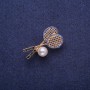 Tennis Rackets Brooch with Imitation Pearl, Gold-Tone Metal 18x33mm