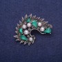 Sale! Accent Brooch with Green Crystals and Imitation Pearls, Silver-Tone Metal 35x45mm
