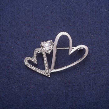 Clearance Heart Brooch with Crystal, Silver-Tone Metal 29x42mm