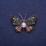 Sale! Butterfly Brooch with Pearl and Multicolor Rhinestones, Gold-Tone Metal 30x41mm