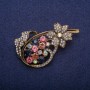Sale! Flower Brooch with Multicolor Crystals, Gold-Tone Metal 40x65mm
