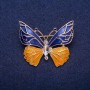 Brooch Butterfly blue-yellow enamel, white crystal, golden metal 30x36mm