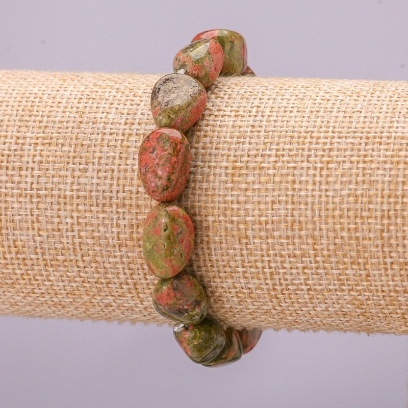Elastic Bracelet Heliotrope Jasper (Unakite) Tumbled, Diameter 8x14(+/-)mm, Length 18cm