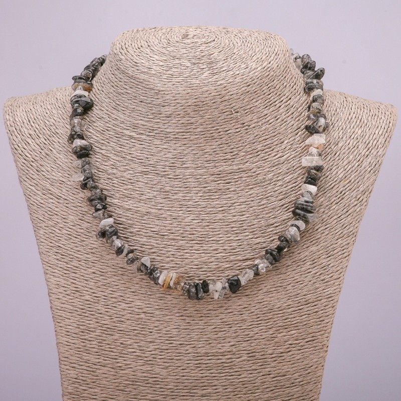 Rutilated Quartz Chip Necklace, Diameter 7(+/-)mm, Length 45cm