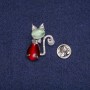 Sale! Kitten Brooch with Cat's Eye Cabochon and Rhinestones, Silver-Tone Metal 18x29mm