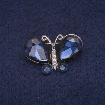 Butterfly Brooch with Crystals, Silver-Tone Metal 24x34mm