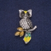 Sale! Owl Brooch with Crystals, Silver-Tone Metal 27x42mm
