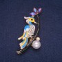 Sale! Bird on a Branch Brooch, Enamel with Rhinestones, Gold-Tone Metal 34x60mm