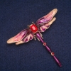 Sale! Dragonfly Brooch, Enamel with Red Crystals, Gold-Tone Metal 56x64mm