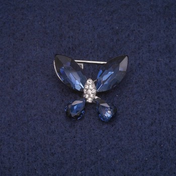 Butterfly Brooch with Crystals, Silver-Tone Metal 20x23mm