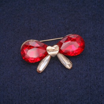 Sale! Bow Brooch with Crystals, Gold Metal 20x38mm