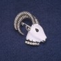 Sale! Goat Head Brooch with Enamel and Rhinestones, Gray Metal 33x36mm