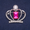 Clearance! Crown Brooch with Bead and Crystals, Silver Metal 38x41mm