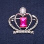 Clearance! Crown Brooch with Bead and Crystals, Silver Metal 38x41mm