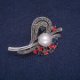 Sale! Accent Brooch with Bead and Crystals, Gray Metal 32x51mm