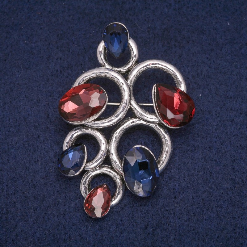 Sale! Accent Brooch with Crystals, Gray Metal 37x54mm