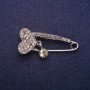 Clearance! Heart Pin Brooch with Rhinestones, Gray Metal 17x41mm