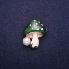 Sale! Mushroom Brooch, Green Cap, 22x28mm, Gold-Tone Metal