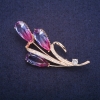 Sale! Branch Brooch with Pink-Blue Swarovski-Style Crystals, Gold-Tone Metal 32x65mm