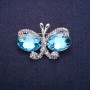 Sale! Butterfly Brooch with Blue Crystals, Silver-Tone Metal 26x38mm