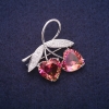 Sale! Branch Brooch with Yellow-Pink Crystals, Swarovski-Style, Silver-Tone Metal 35x37mm