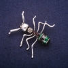 Sale! Ant Brooch with Enamel and Crystals, Silver-Tone Metal 44x45mm