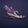 Sale! Branch Brooch with Pink-Blue Crystals, Swarovski-Style, Silver-Tone Metal 32x65mm