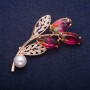 Sale! Twig Brooch with Bead and Yellow-Pink "Swarovski"-Style Crystals, Gold-Tone Metal 35x60mm