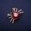 Sale! Crab Brooch with Raspberry Crystals, Gray Metal 27x37mm