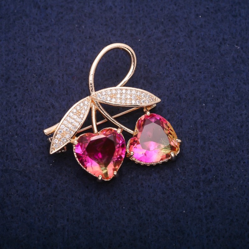 Sale! Twig Brooch with Yellow-Pink Crystals in Swarovski Style, Gold-Tone Metal 35x37mm