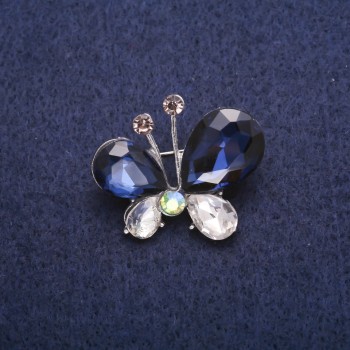 Butterfly Brooch with Crystals, Silver-Tone Metal, 26x31mm