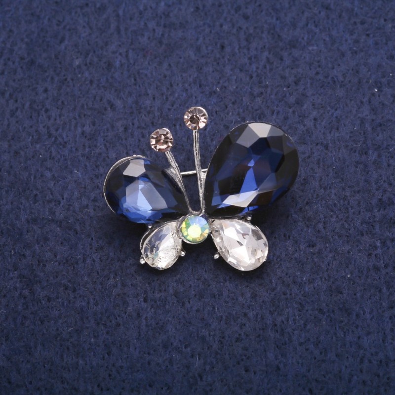 Butterfly Brooch with Crystals, Silver-Tone Metal, 26x31mm