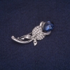 Sale! Rose Brooch with Blue Crystal and White Rhinestones, Silver-Tone Metal 24x45mm